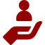 Una mano roja sosteniendo un icono de persona roja sobre un fondo blanco.