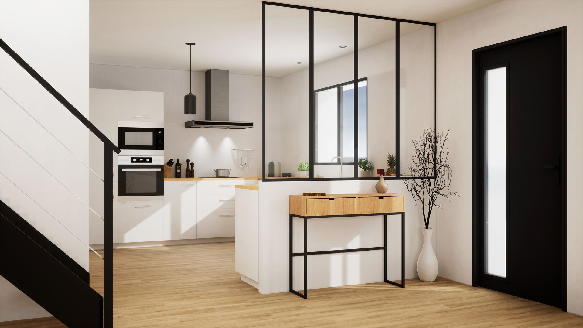 Cuisine avec verrière d'intérieur