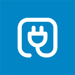 Ein weißes Symbol eines elektrischen Steckers auf blauem Hintergrund