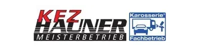 Logo for KFZ Hauner Meisterbetrieb with blue car bodywork service icon and “Karosserie Fachbetrieb” text