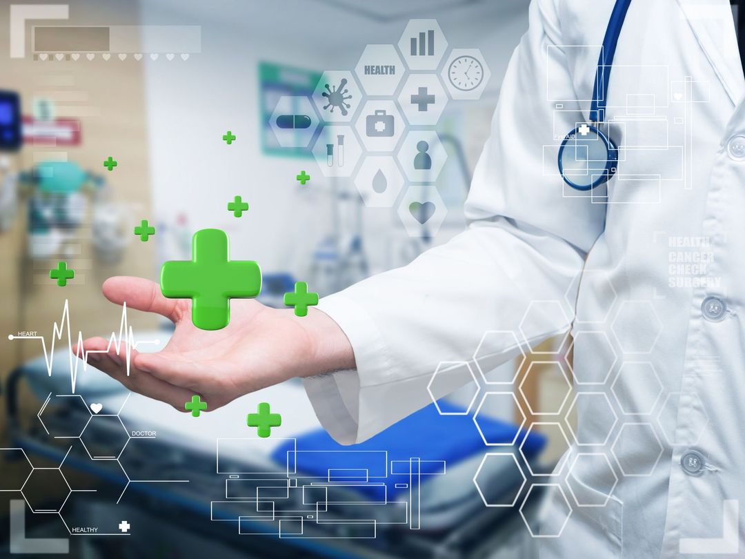 Un médico sostiene una cruz verde en su mano.