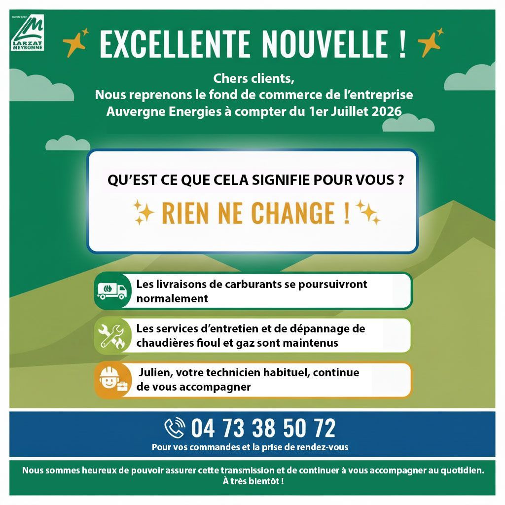 Affiche verte et blanche annonçant pour juillet 2026 un maintien du commerce et des services.