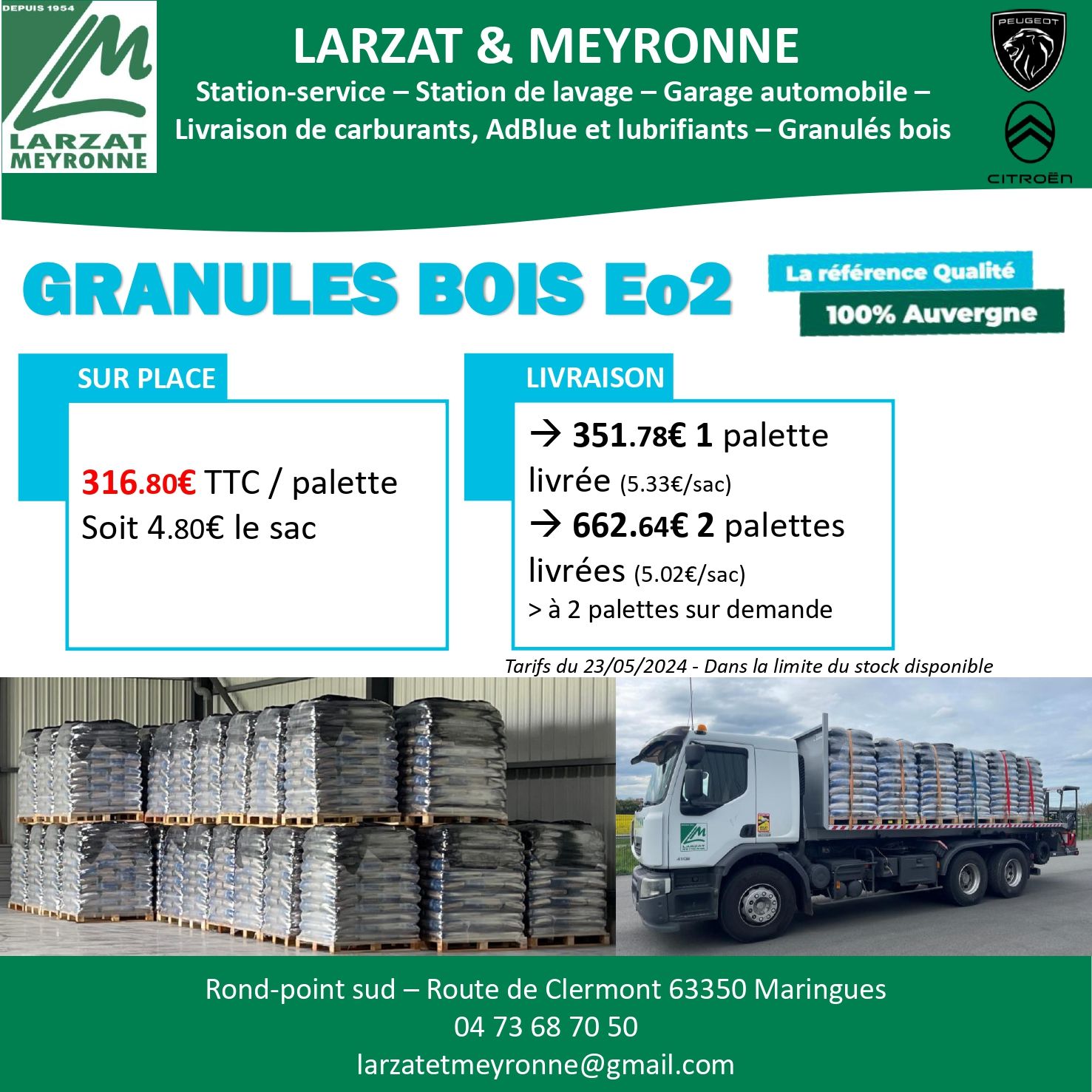 Livraison de granulés de bois EO2 à Clermont-Ferrand