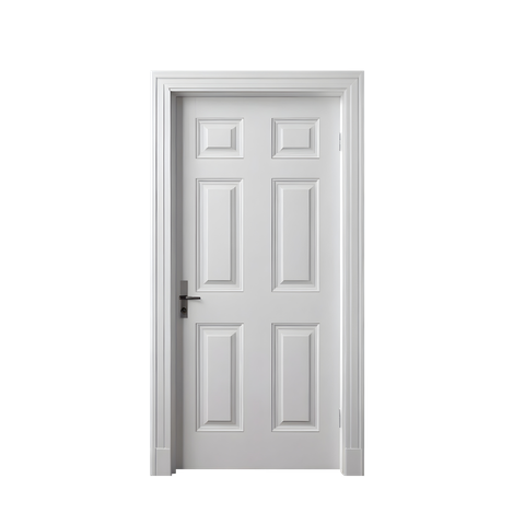 Une porte en bois blanche fermée.