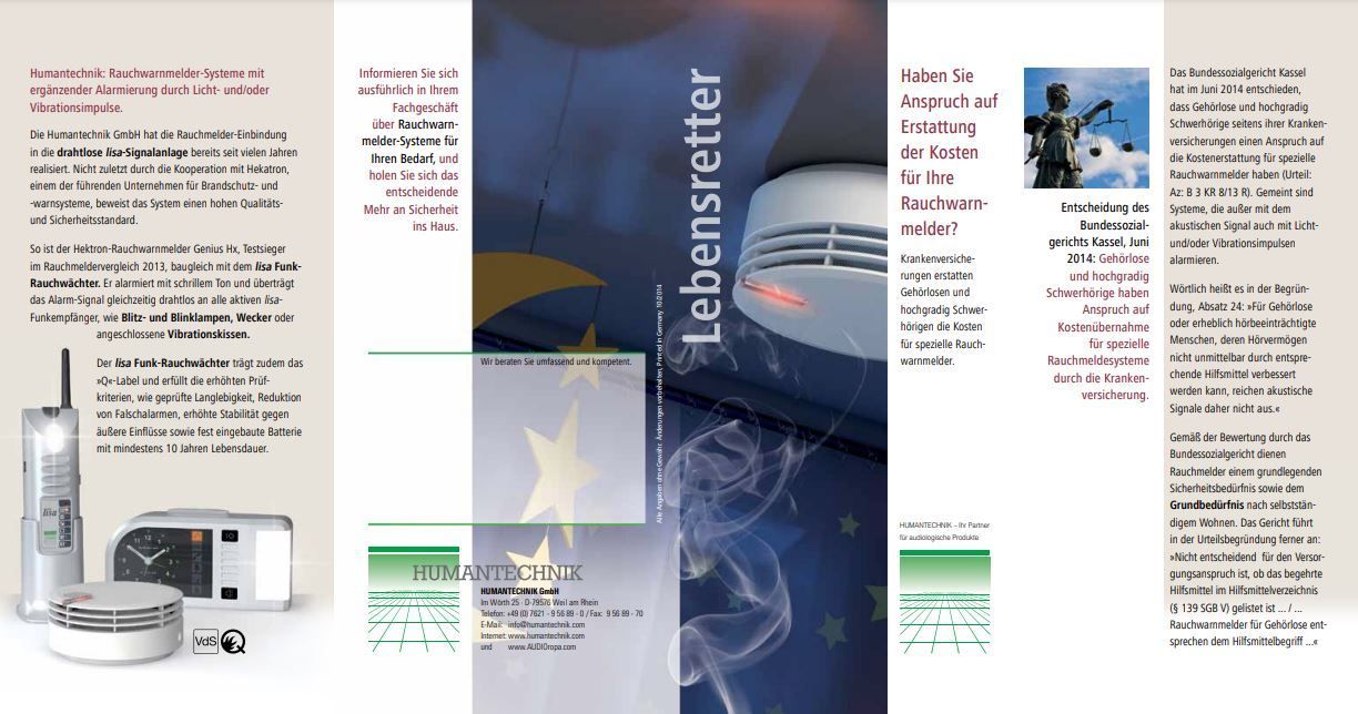 Eine Broschüre mit einem Bild eines Rauchmelders darauf