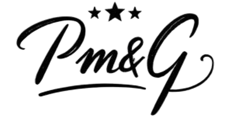 Logotipo "Pm&G" en letra negra con tres estrellas encima.