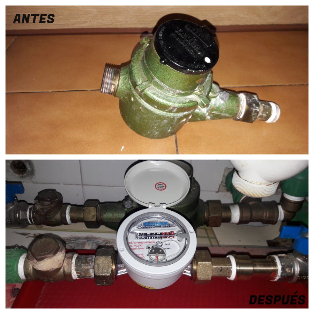 Una imagen de antes y después de un medidor de agua.