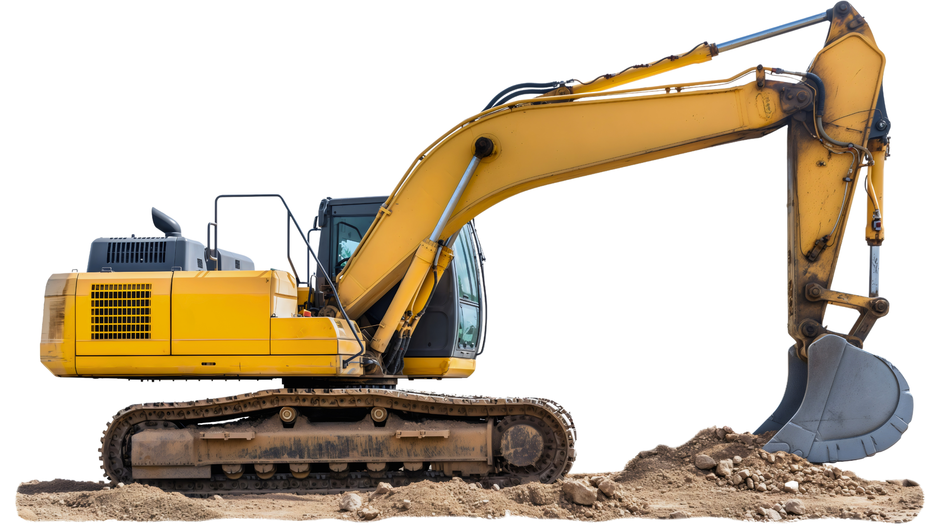 Un gros engin avec des chenilles effectue des travaux d'excavation