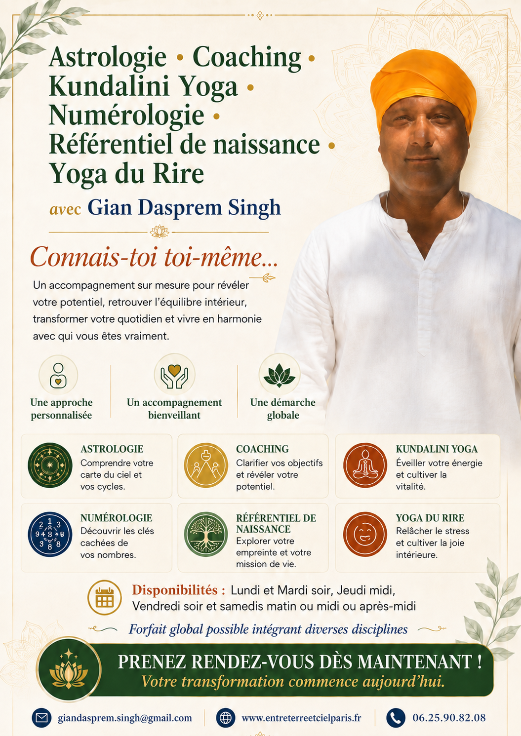 Un flyer détaillant les cours que propose l'enseignant Gian Dasprem Singh.