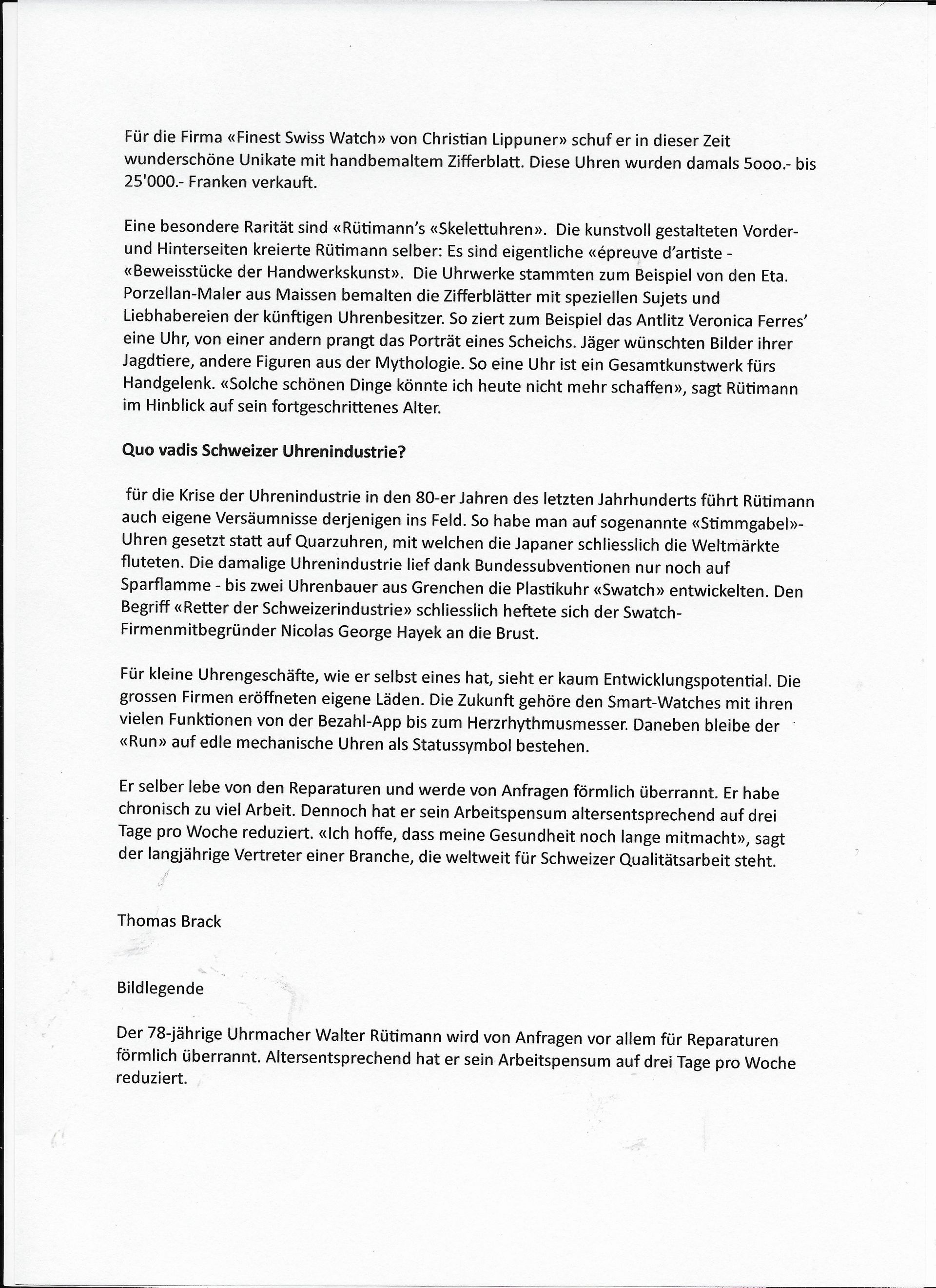 Ein Dokument mit getipptem Text, wahrscheinlich ein Brief oder ein Memo, auf weissem Hintergrund.