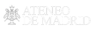 Un logotipo blanco para el Ateneo de Madrid con un escudo sobre un fondo blanco.