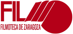 Un logotipo rojo de la Filmoteca de Zaragoza sobre un fondo blanco.