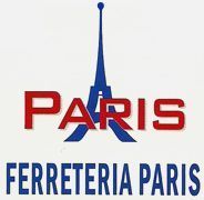 Logotipo de Ferreteria Paris: silueta de la Torre Eiffel entre el texto rojo