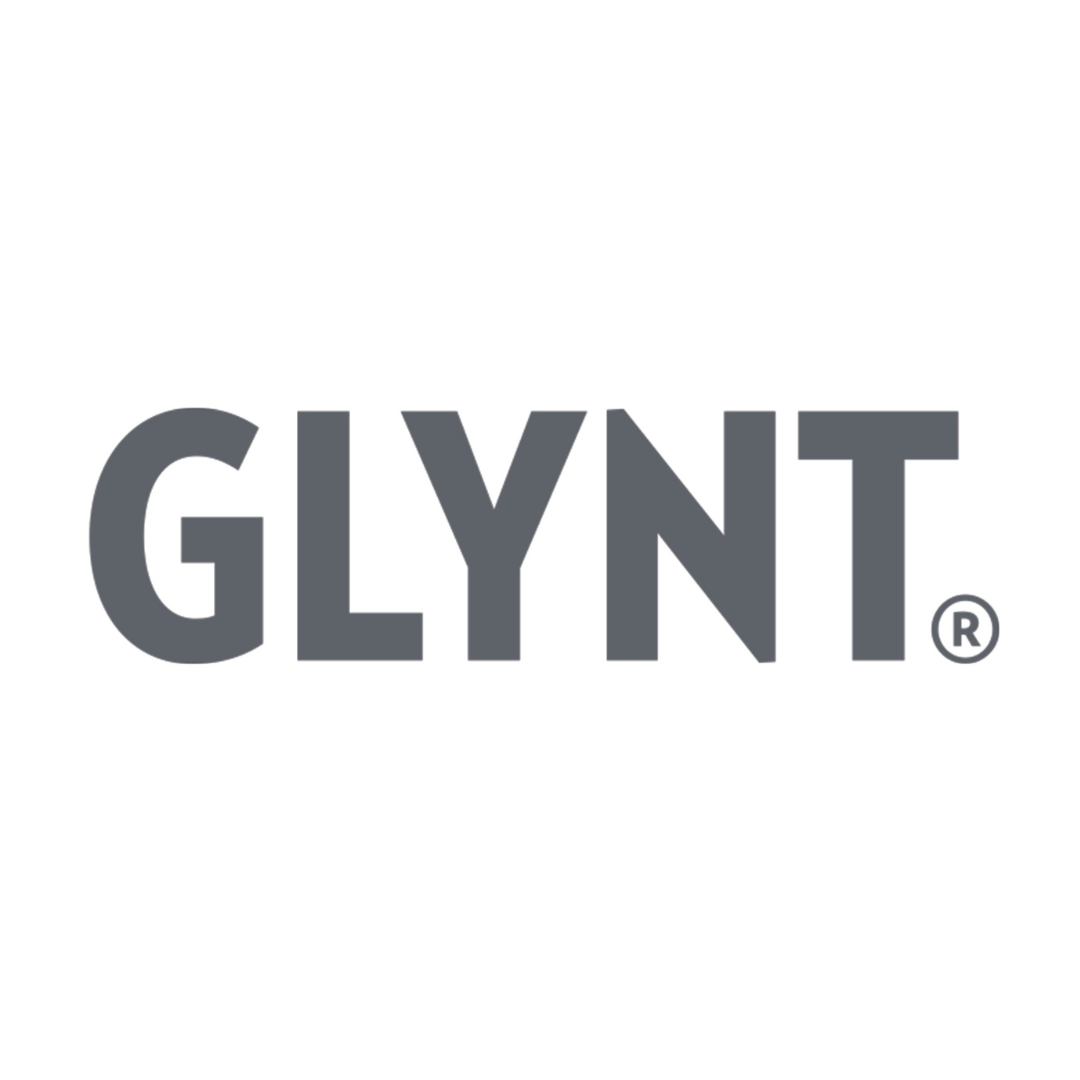 El logotipo de Glynt es un logotipo gris sobre un fondo blanco.