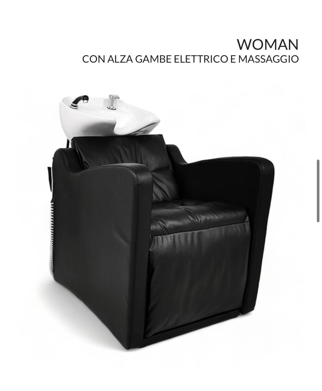 Una silla de cuero negro con un lavabo blanco encima.