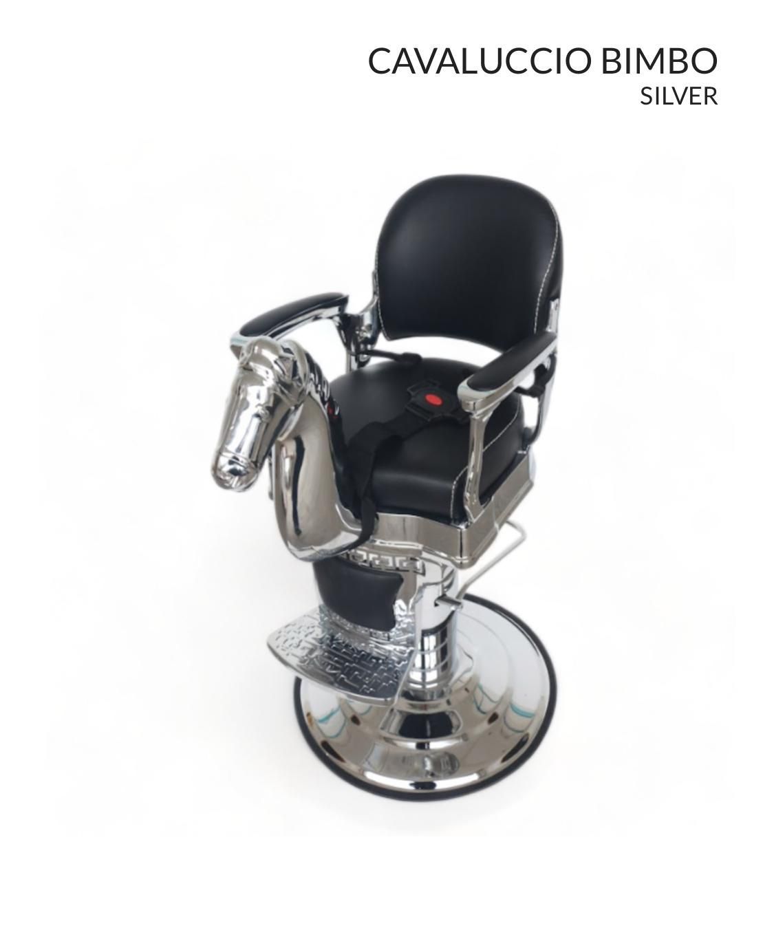 Una silla de barbero con una cabeza de caballo encima.