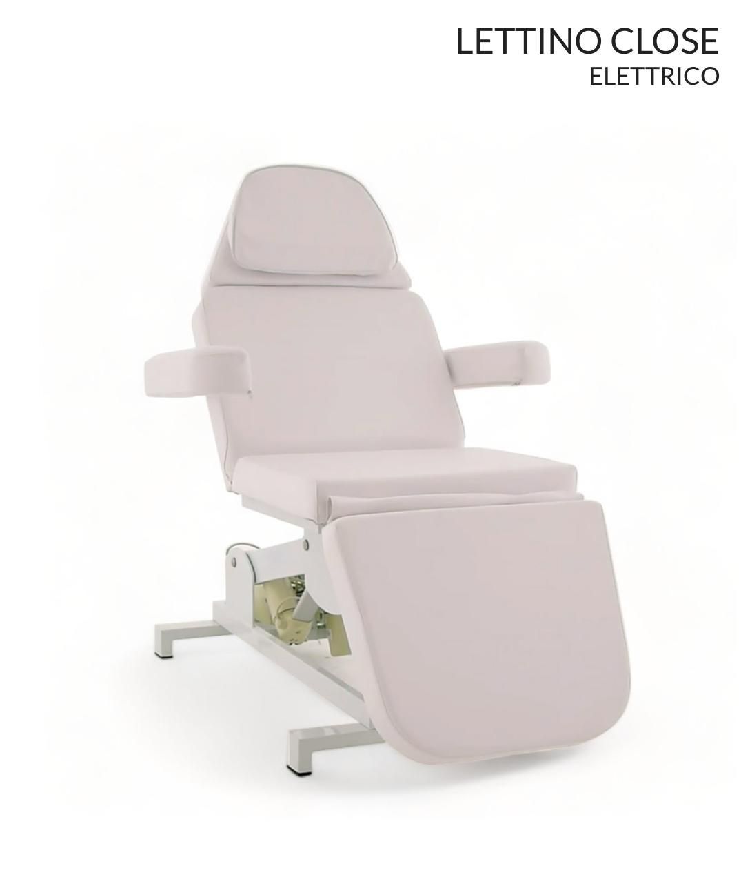 Una silla de masaje blanca con reposapiés sobre un fondo blanco.