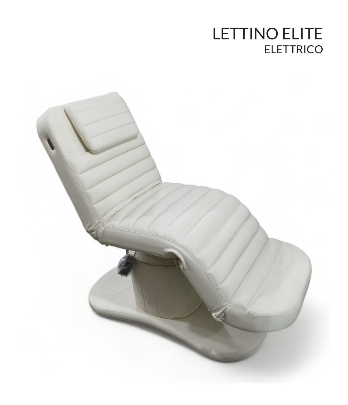 Una silla blanca con las palabras Lettino Elite Elettrico.