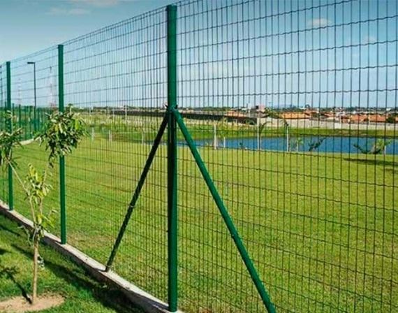 Una cerca de alambre verde rodea un exuberante campo verde.