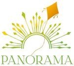 Diseño similar al sol con rayos verdes y dorados; cometa naranja vuela arriba; texto