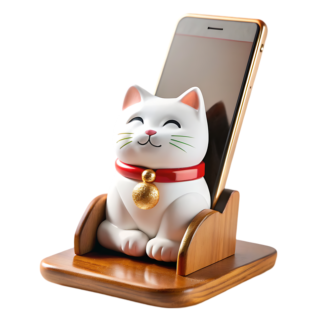 Support de téléphone avec une figurine de chat asiatique 
