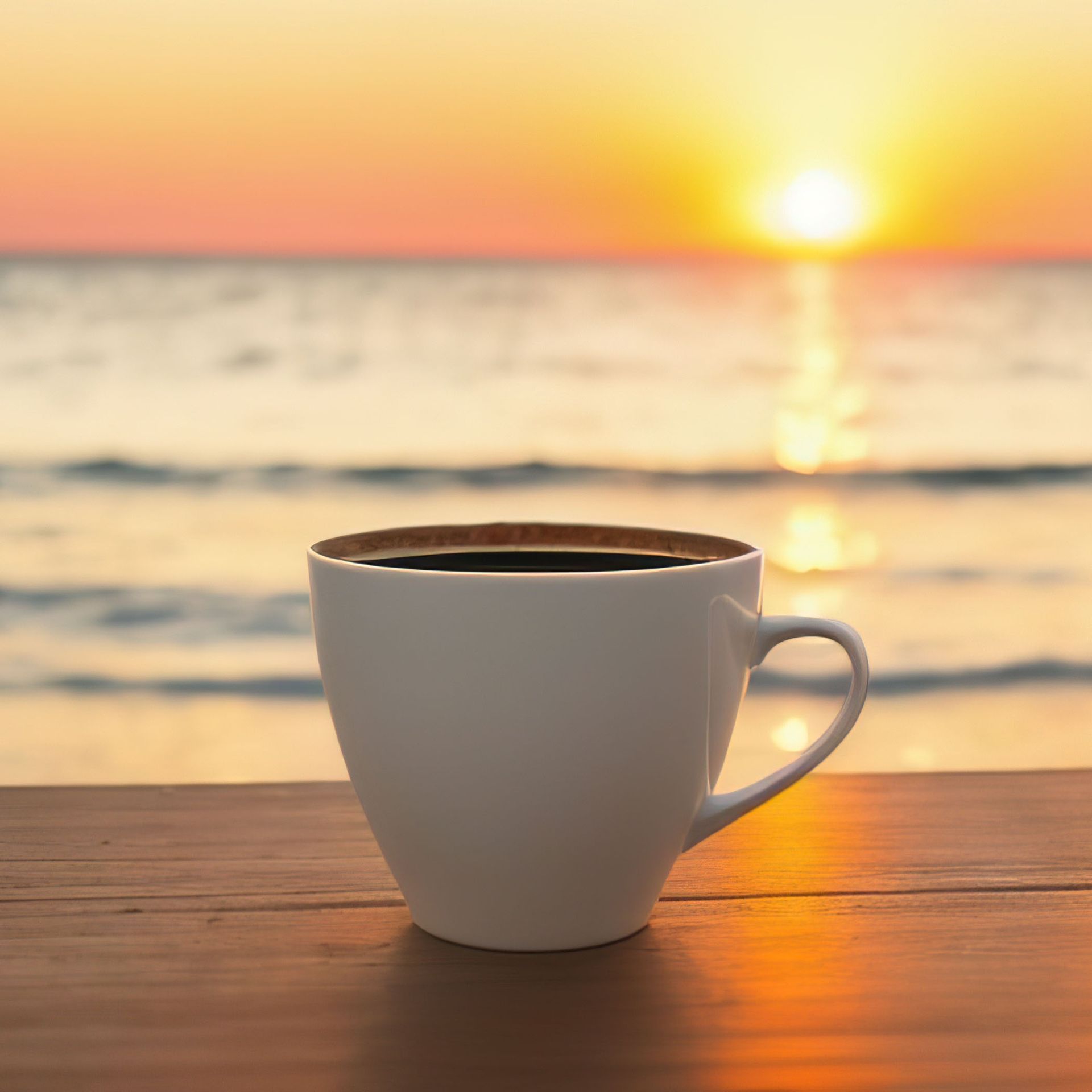 Café avec vue sur mer et coucher de soleil