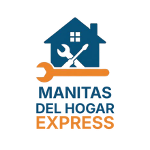 Logotipo con una casa azul, una llave inglesa naranja y herramientas cruzadas. El texto dice 