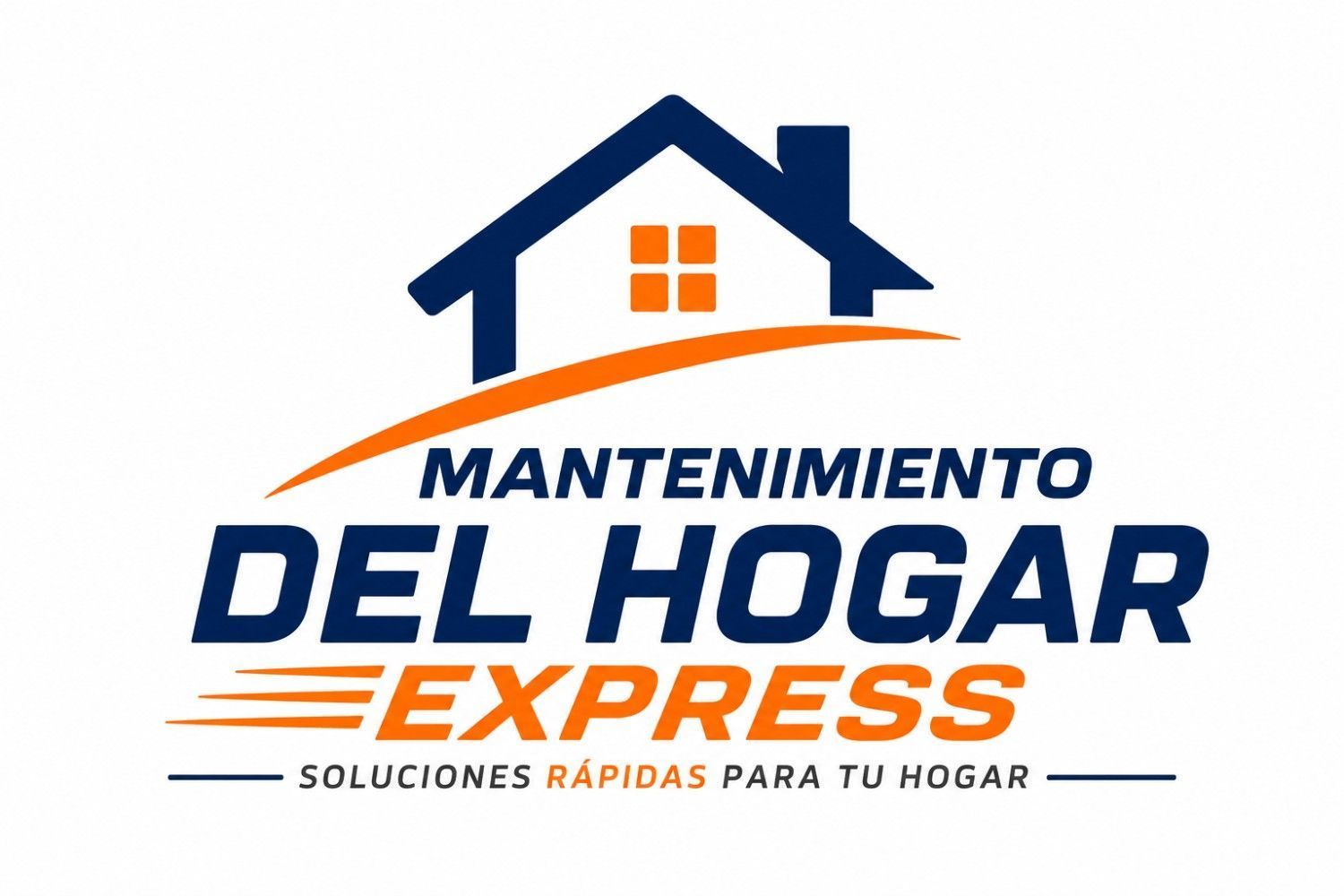 Logotipo con una casa azul, una llave inglesa naranja y herramientas cruzadas. El texto dice 