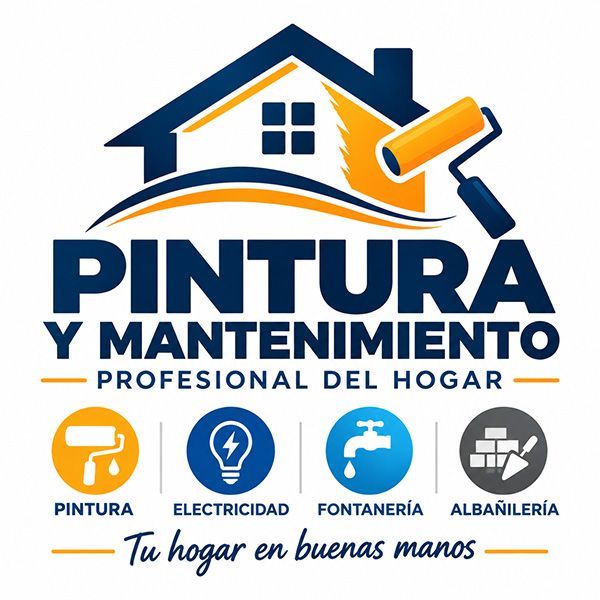 Logotipo con una casa azul, una llave inglesa naranja y herramientas cruzadas. El texto dice
