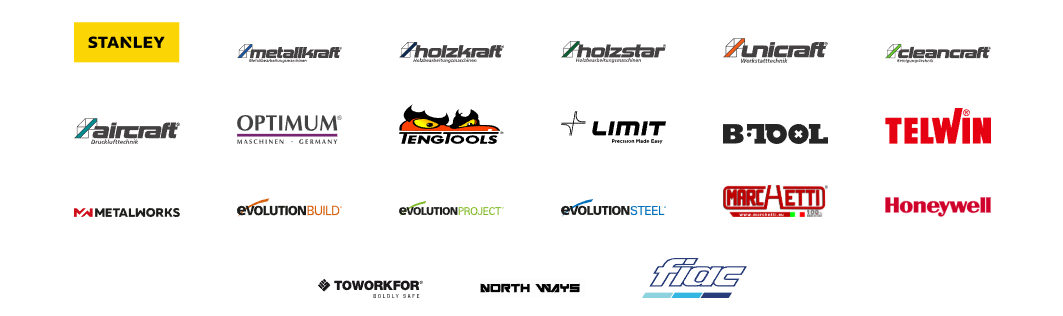 Logotipos de varias marcas, incluidas Stanley, Facom, Telwin y Honeywell.