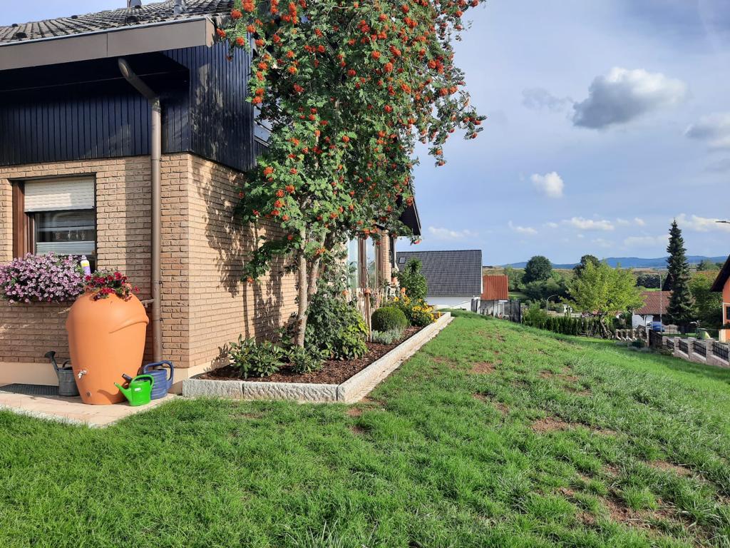 Grünfläche neben Wohnhaus