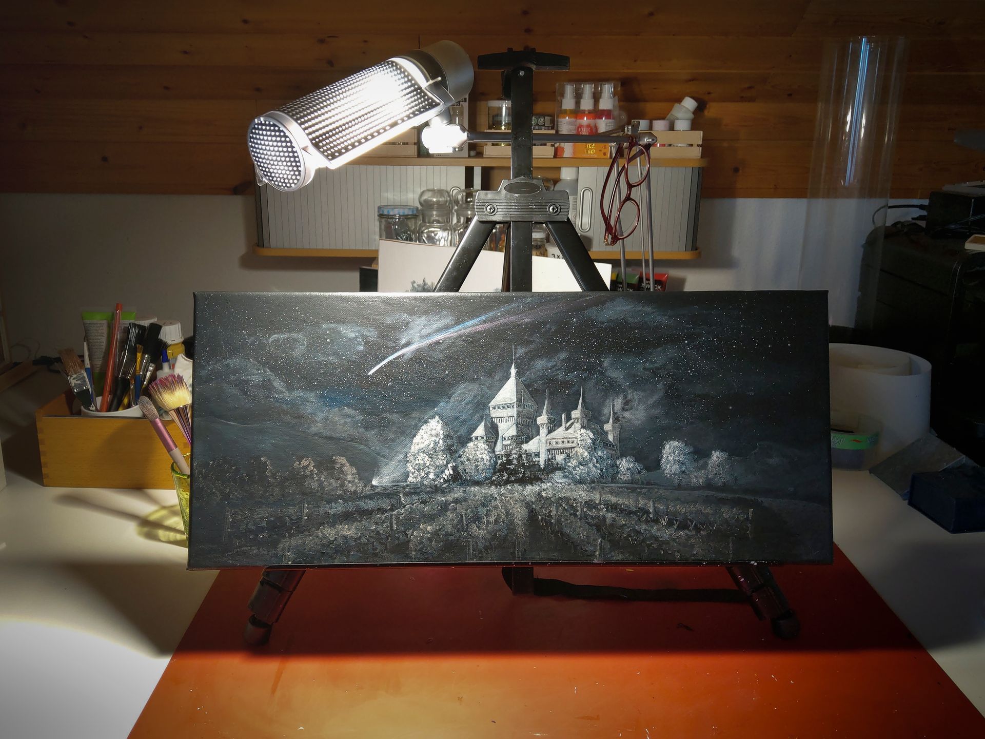 acrylique paysage typique chateau suisse