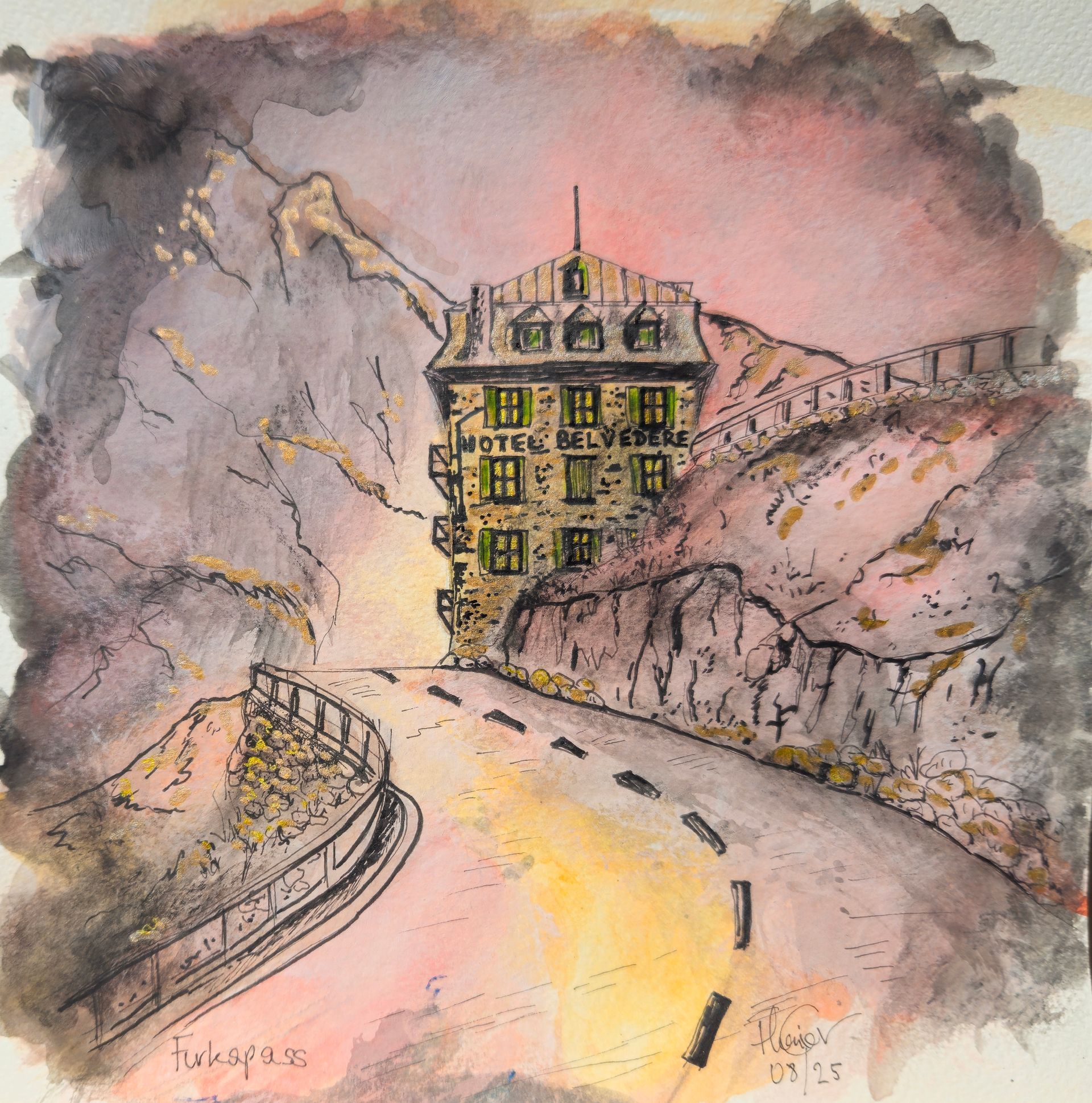 aquarelle paysage typique suisse