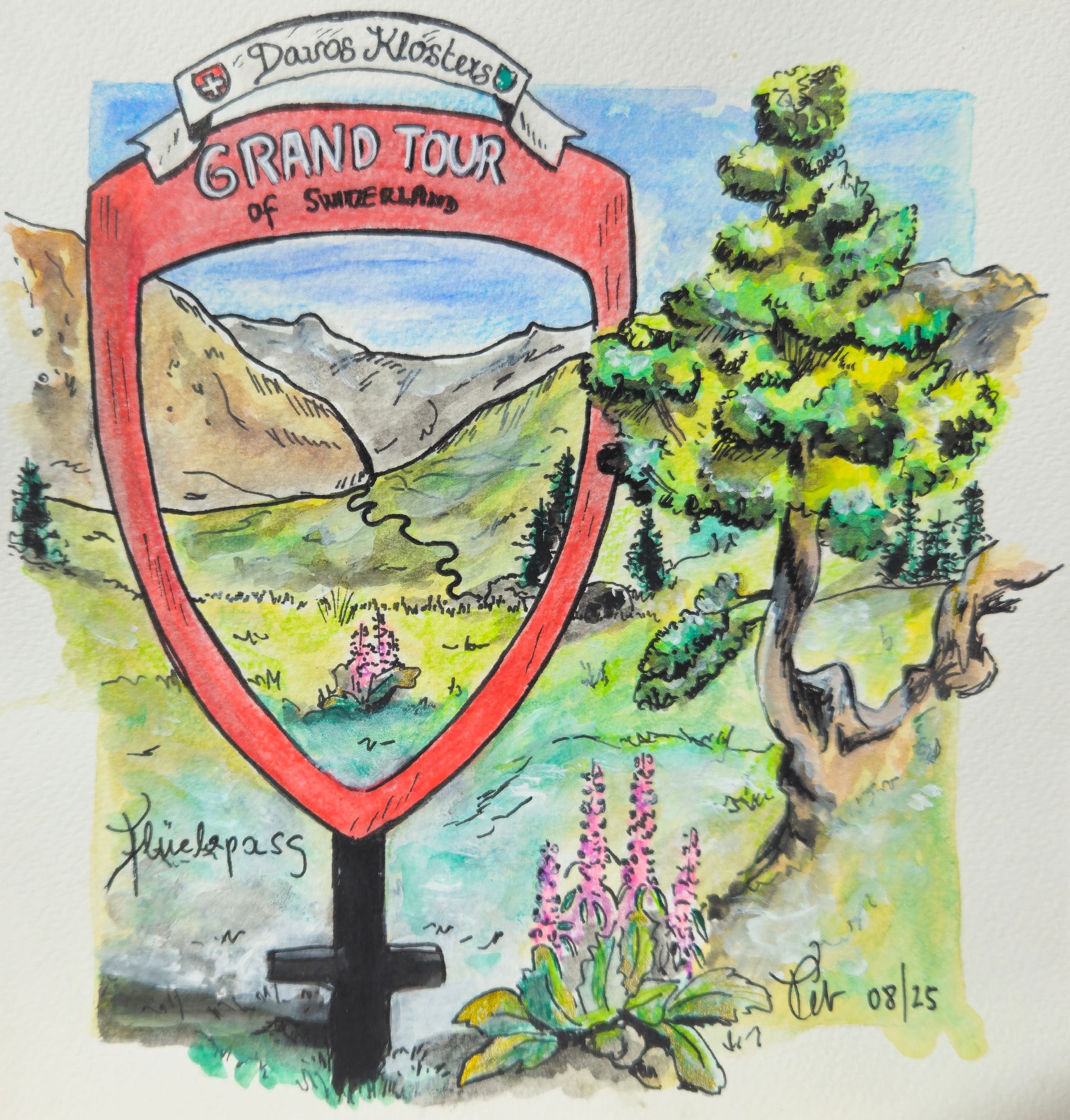 aquarelle paysage typique suisse