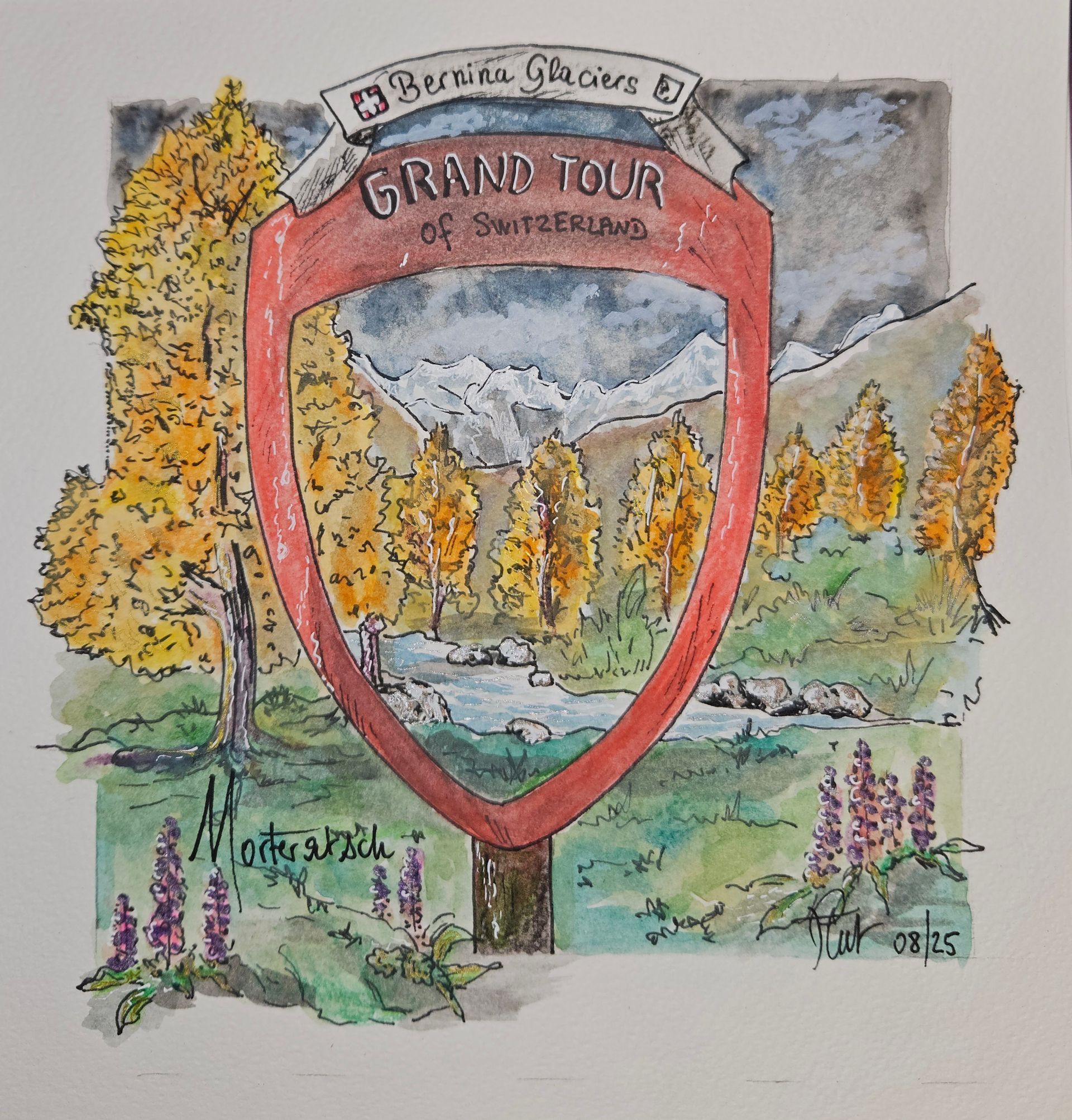 aquarelle paysage typique suisse