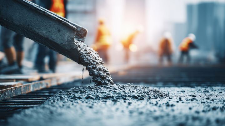 Livraison de béton sur un chantier.