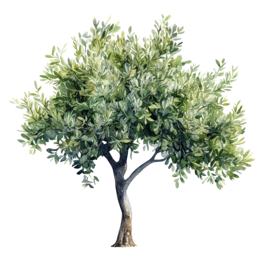 Arbre vert luxuriant avec une canopée feuillue dense sur fond blanc.