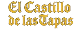 Las palabras "El Castillo de las Tapas" en letras adornadas de color dorado sobre un fondo blanco.