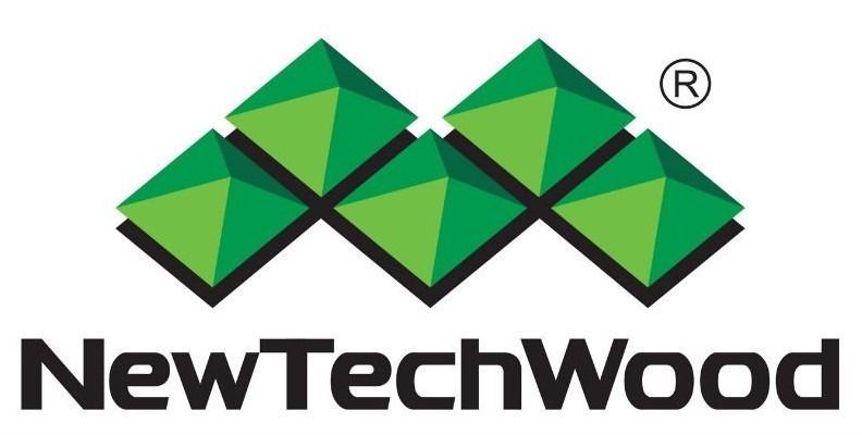 Un nuevo logotipo de Techwood con triángulos verdes sobre un fondo blanco.