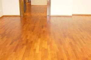 Una sala de estar con suelo de madera y paredes blancas.