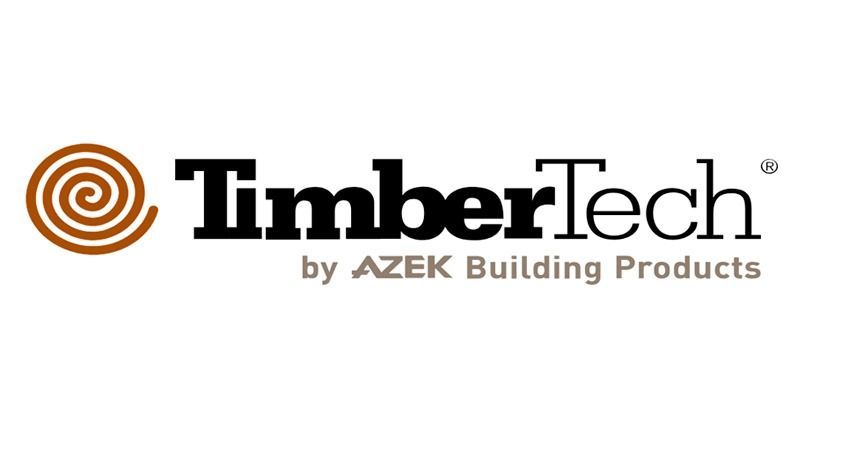 El logotipo de Timbertech de Azek Building Products está sobre un fondo blanco.