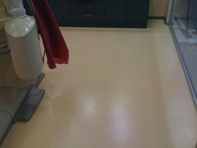 Un trapeador está en el suelo al lado de una botella de jabón.