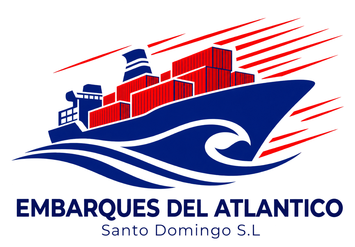 Logotipo de Embaraques del Atlantico, con un barco azul, contenedores de carga rojos y el texto &laquo;Santo Domingo S.L.&raquo;
