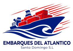 Logotipo de Embaraques del Atlantico, con un barco azul, contenedores de carga rojos y el texto &laquo;Santo Domingo S.L.&raquo;