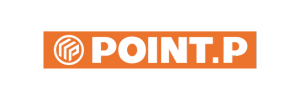 Le logo du point p est orange et blanc sur fond blanc.