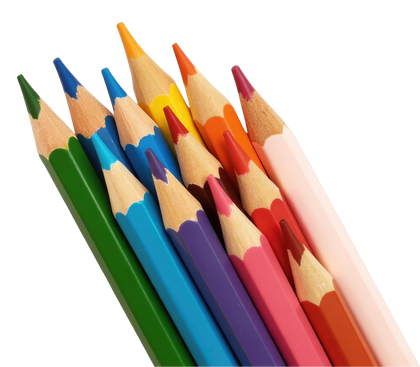 Crayons de couleur, couleurs variées, empilés, vue en biais.