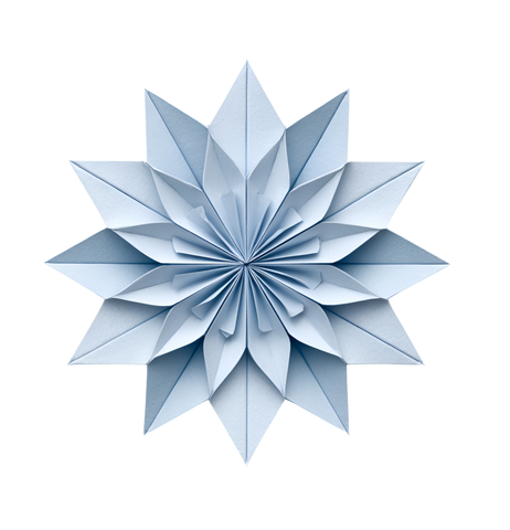 Étoile en origami bleu clair, plusieurs couches, plis complexes.