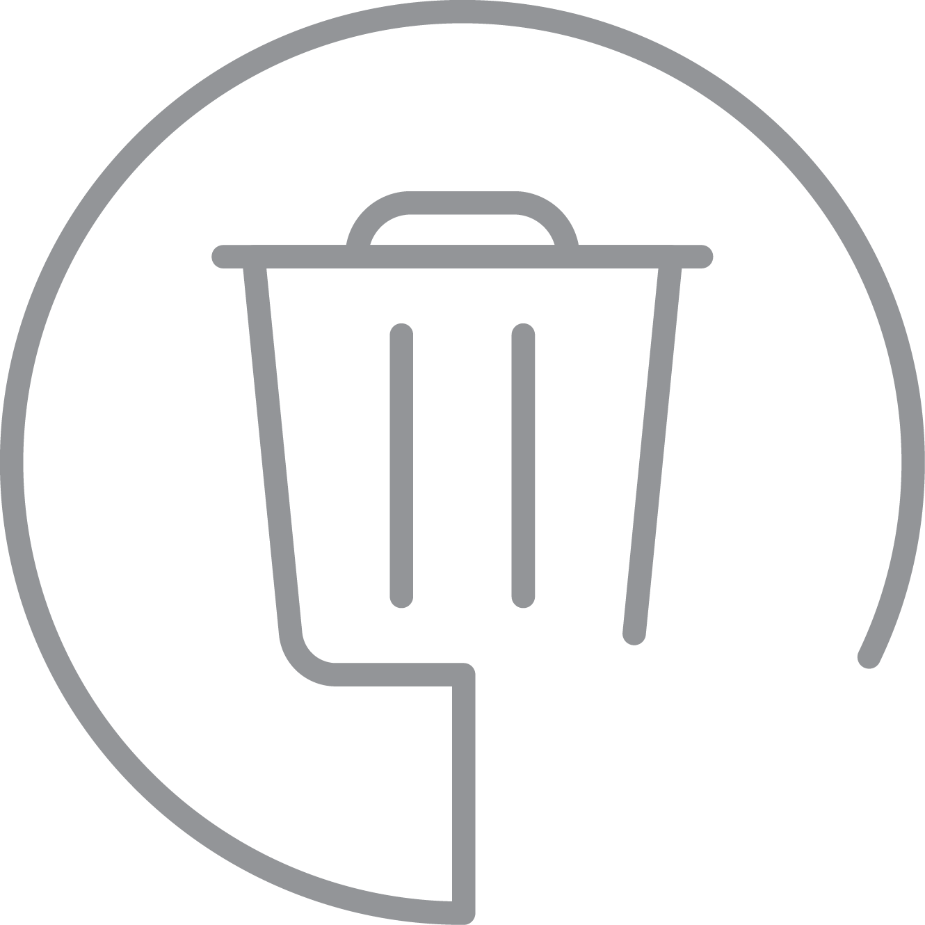 Papierkorbsymbol in einem grauen Kreis.
