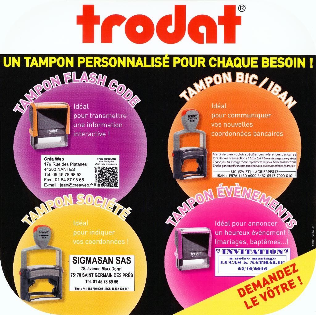 Flyer descriptif des offres de Trodat : tampons