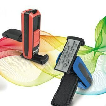 Deux tampons Pocket Printy de Trodat, un bleu et un rouge